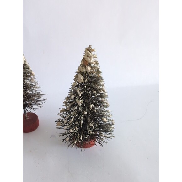 VINTAGE Bottle Brush Christmas Trees 3 Snow Flocked Village Putz 4" MCM - Picture 3 of 5